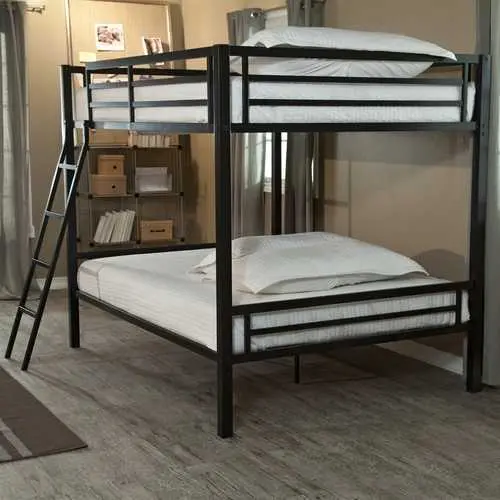 Black Metal Full-Over-Full Modern Bunk Bed With Integrated Ladder 1