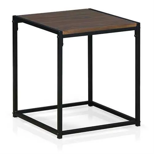 Black Metal Nightstand With Dark Walnut Veneer Top – Modern End Table 1