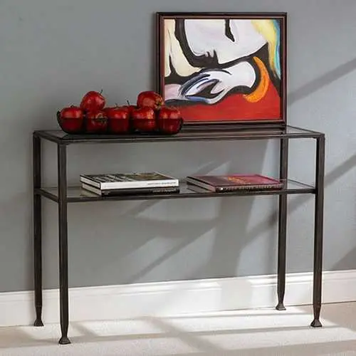 Black Metal Sofa Table With Tempered Glass Shelves 1