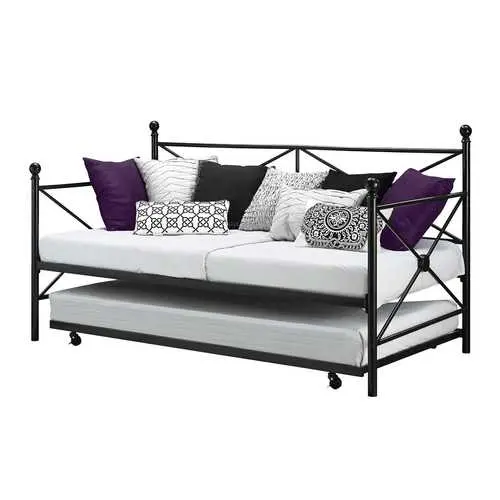Black Metal Twin Daybed With Pull-Out Trundle Storage 1