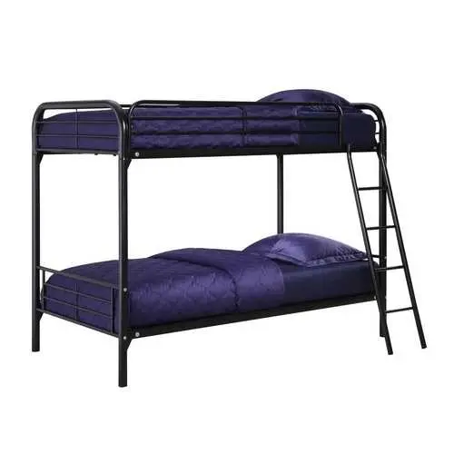 Black Metal Twin-Over-Twin Bunk Bed – Space-Saving Loft Design With Ladder 1