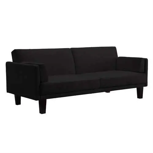 Black Microfiber Sofa Bed – Contemporary Convertible Design With Wooden Legs 1