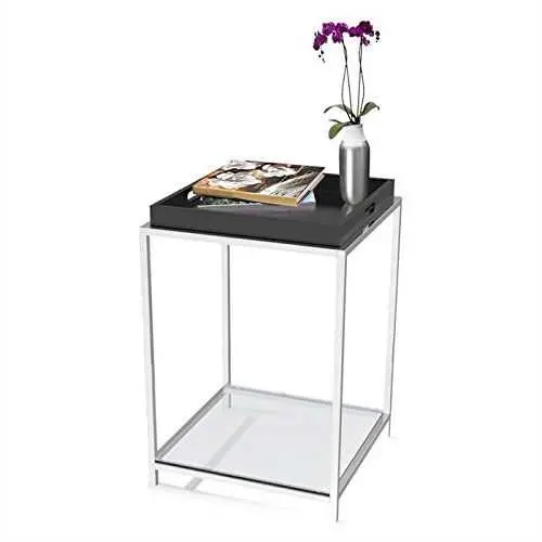 Black Modern End Table Featuring Detachable Serving Tray 1