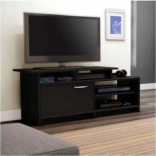 Black Modern Tv Stand – 52-Inch Media Console With Open Shelving 1