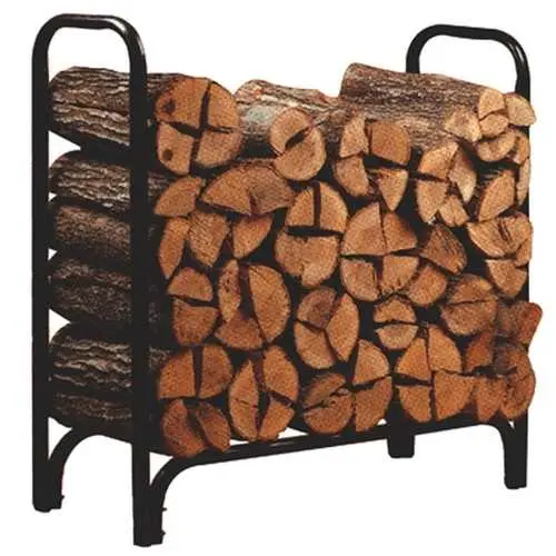 Black Powder-Coated Firewood Rack – 4-Foot Steel Log Holder For Indoor/Outdoor Use 1