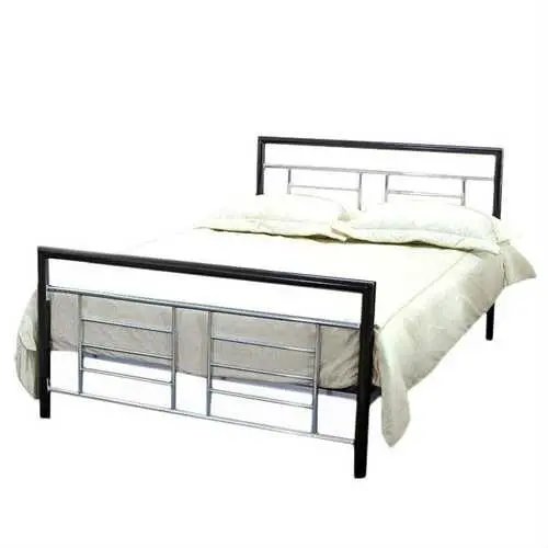 Black & Silver Metal Platform Bed – Full Size With Integrated Headboard And Footboard 1