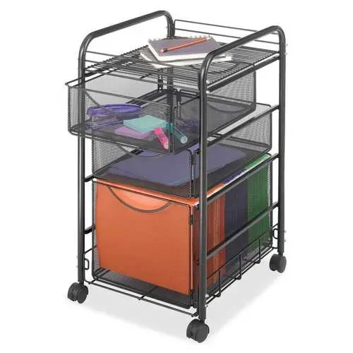 Black Steel Mesh Mobile Filing Cabinet – Two-Drawer Rolling Cart With Casters 1