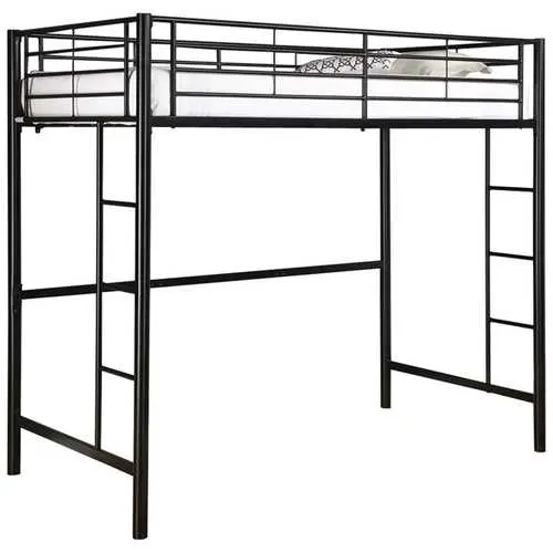 Black Tubular Steel Twin Loft Bunk Bed – Space-Saving Design 1