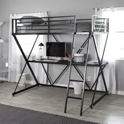 Black Twin Loft Bunk Bed With Integrated Desk And Safety Ladder 1