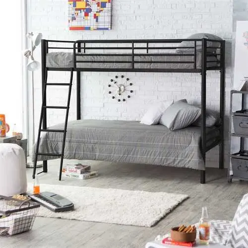 Black Twin-Over-Twin Bunk Bed Set With Ladder & Safety Rails 1