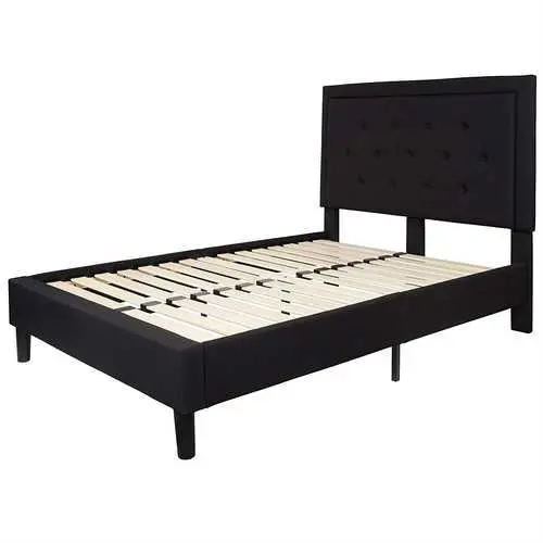 Black Upholstered Full Platform Bed – Fabric Headboard Included 1