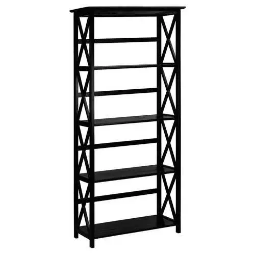 Black Wood-Finish 5-Tier Tall Bookcase 1