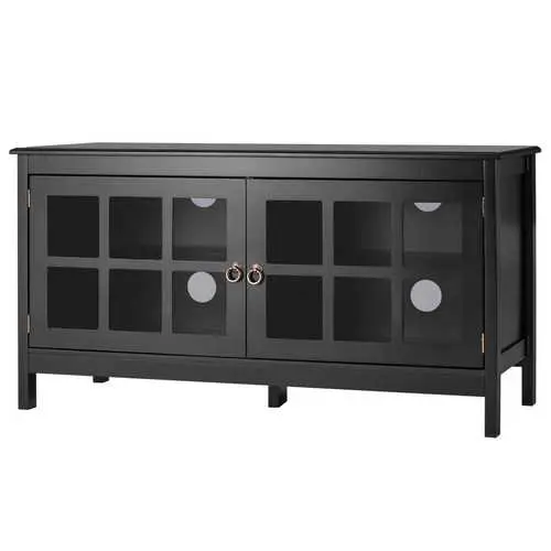 Black Wood Tv Stand With Frosted Glass Panel Doors – Supports Tvs Up To 50" 1