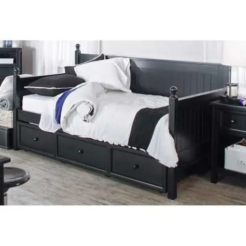 Black Wooden Daybed With Hidden Trundle Bed – Twin Size 1