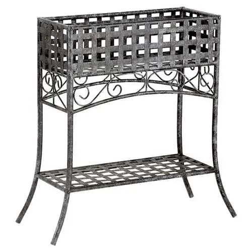Black Wrought Iron Elevated Rectangular Planter Stand For Patios And Gardens 1