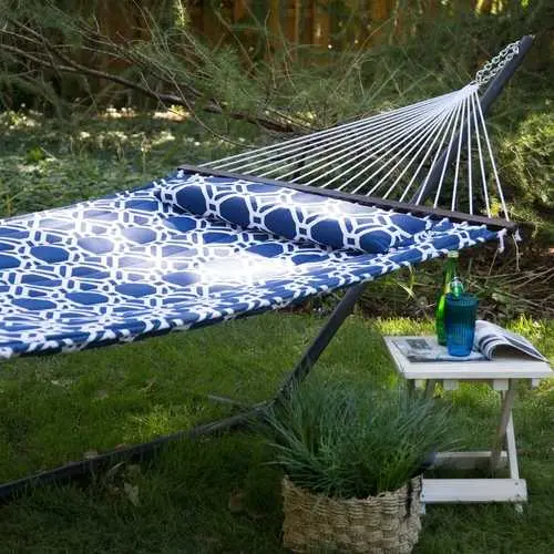 Blue-And-White Quilted Hammock With 13-Foot Heavy-Duty Steel Stand 1
