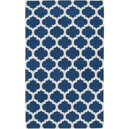 Blue-And-White Trellis Flat-Woven Wool Area Rug – 3'6" × 5'6", Handmade Premium Quality 1