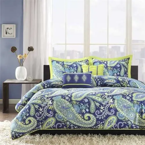 Blue-And-Yellow Paisley Twin/Twin Xl 5-Piece Comforter Set 1