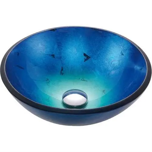 Blue Tempered Glass Round Vessel Sink For Bathroom Vanities 1