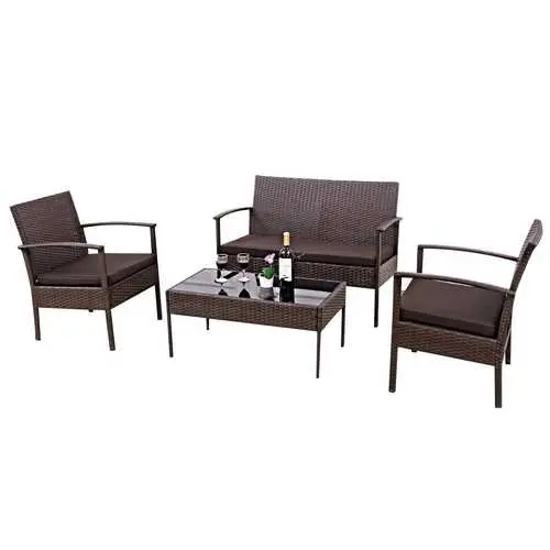 Brown All-Weather Rattan Patio Furniture Set For Four 1