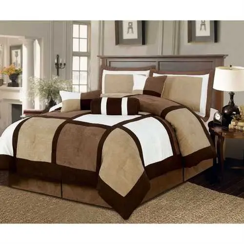 Brown-And-White Patchwork Full Comforter Set – 7-Piece Bed-In-A-Bag 1