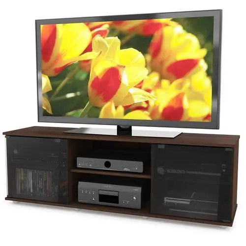 Brown Contemporary Tv Stand – Glass Doors, Fits Tvs Up To 64 Inches 1
