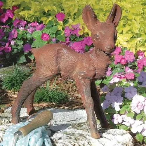 Brown Metal Baby Deer Garden Statue For Outdoor Decor 1