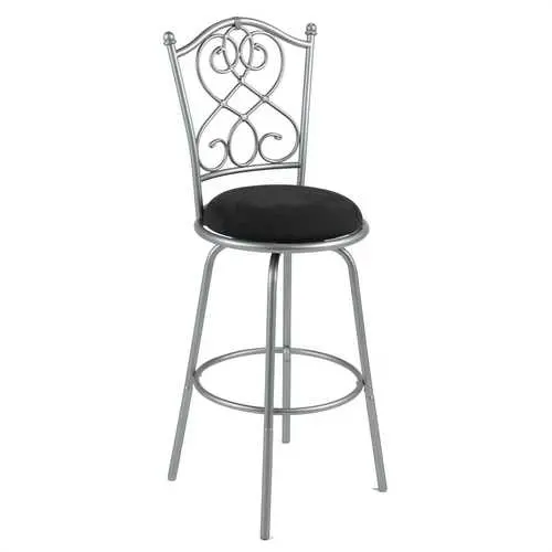 Brushed Silver 30-Inch Swivel Barstool With Black Microfiber Seat 1