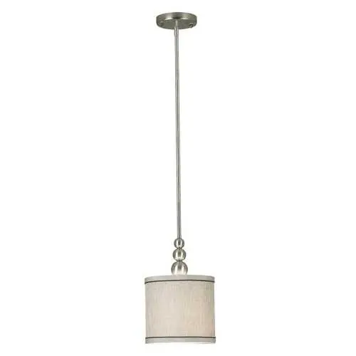 Brushed Steel Mini Pendant Light With Fabric Drum Shade 1