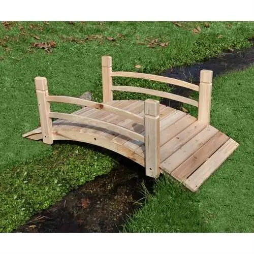 Cedar Wood 4-Foot Garden Bridge With Safety Railings 1