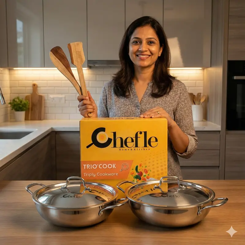 Chefle Trio-Cook Triply Stainless Steel Wok And Kadai Combo 1