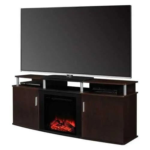 Cherry-Black Modern Tv Stand With Built-In Electric Fireplace (Up To 70" Tvs) 1