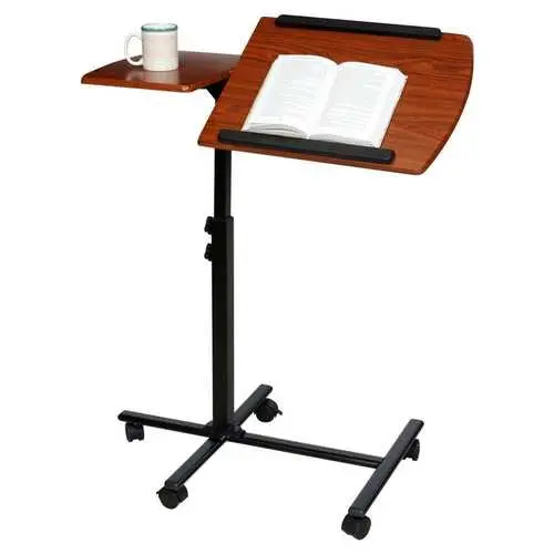 Cherry-Finish Adjustable Laptop Cart And Compact Computer Desk 1