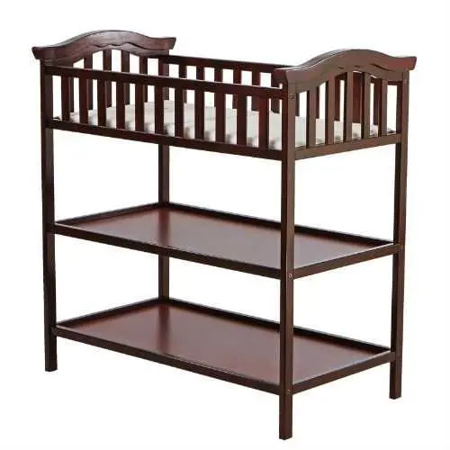 Cherry-Finish Changing Table With Dual Shelves And Safety Rail 1