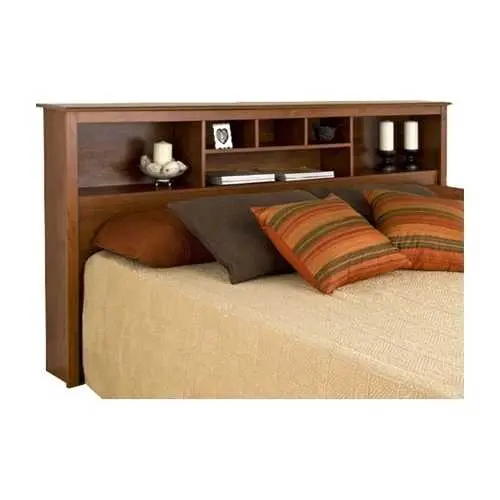 Cherry-Finished King Bookcase Headboard With Customizable Shelves 1