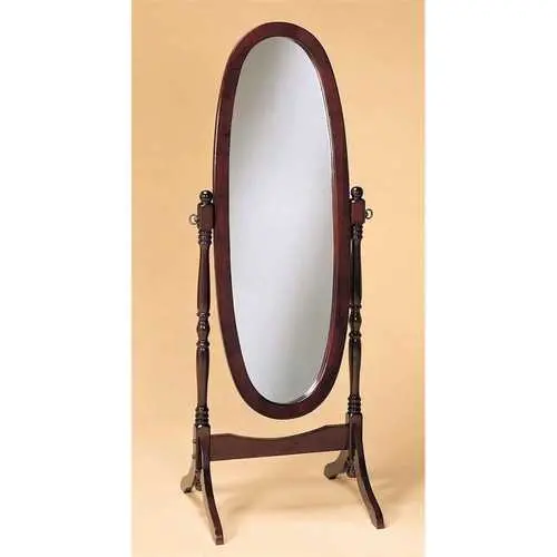 Cherry-Finished Oval Cheval Mirror – Full-Length Solid Wood Floor Standing Mirror 1