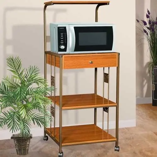 Cherry-Finished Steel-And-Wood Microwave Cart For Kitchen Organization 1