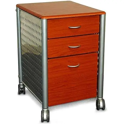 Cherry-Veneer 3-Drawer Mobile Filing Cabinet – Smooth-Rolling Casters Included 1