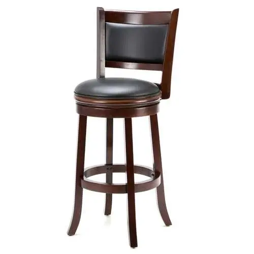 Cherry Wood Bar Stool – 29-Inch Swivel Seat With Faux Leather Cushion 1