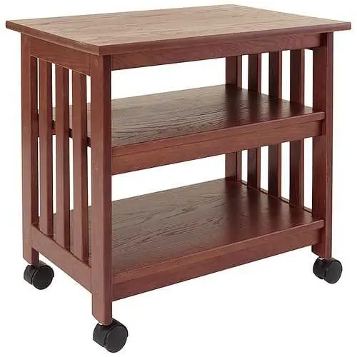 Chestnut Mission-Style Tv And Printer Rolling Cart Stand 1
