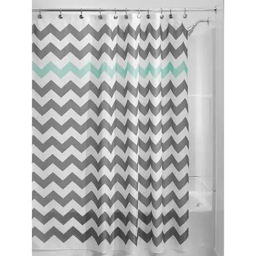Chevron-Print Polyester Shower Curtain – Grey, Aqua, Blue & White (72" Wide) 1