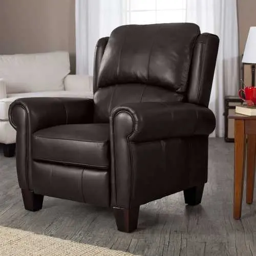Chocolate Brown Top-Grain Leather Wingback Recliner Chair With Winged Backrest 1