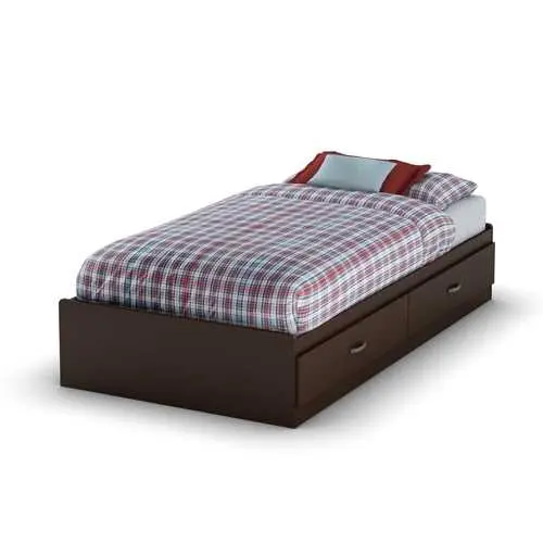 Chocolate Twin Platform Bed – Space-Saving Frame With Dual Under-Bed Drawers 1