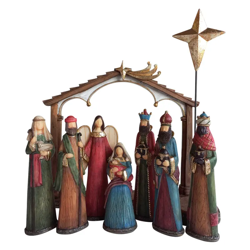 Christmas Nativity Set – Wooden House, Stable, And Cross Display (9-Piece) 1