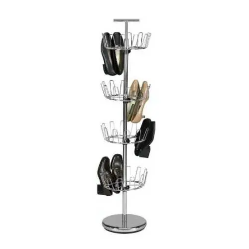 Chrome Four-Tier Rotating Shoe Rack Holding Up To 24 Pairs 1