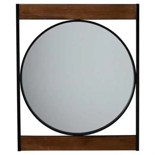 Circular Industrial Wall Mirror With Minimalist Square Metal Frame 1
