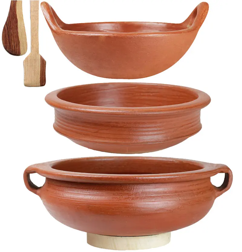 Clay Handi, Pot, And Kadai Trio – Artisan-Crafted Cooking & Serving Collection 1