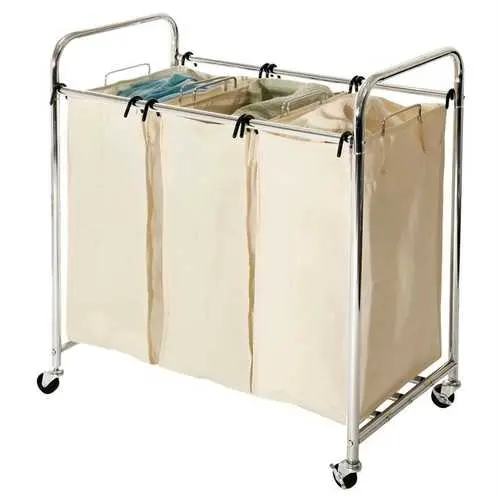 Commercial-Grade 3-Bag Laundry Hamper On Steel Frame With Mobility Wheels 1