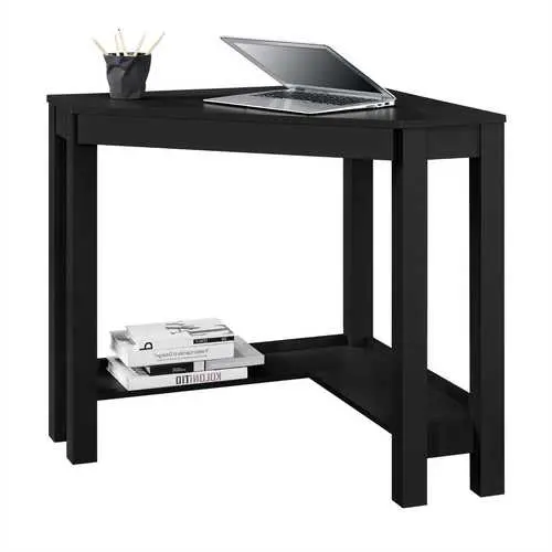 Compact Corner Desk For Home Office – Black Laptop Writing Table With Storage Drawer 1