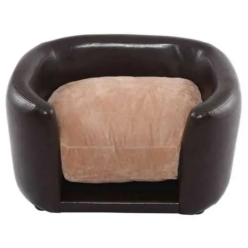 Compact Espresso Mini Sofa Bed With Soft Beige Cushion For Small Pets 1